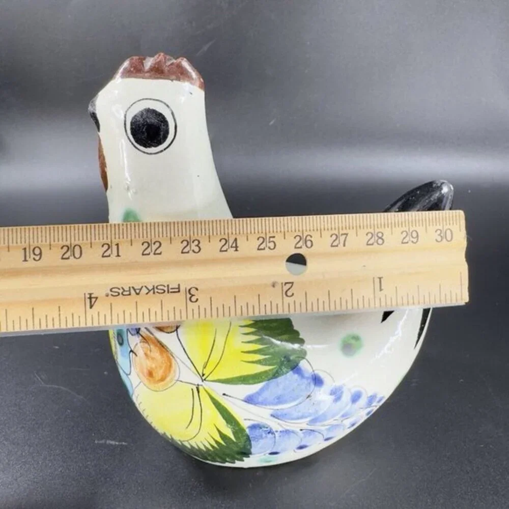 VTG Tonala Mexico Folk Art Pottery Chicken Rooster Hand Painted Figurine‎ Signed